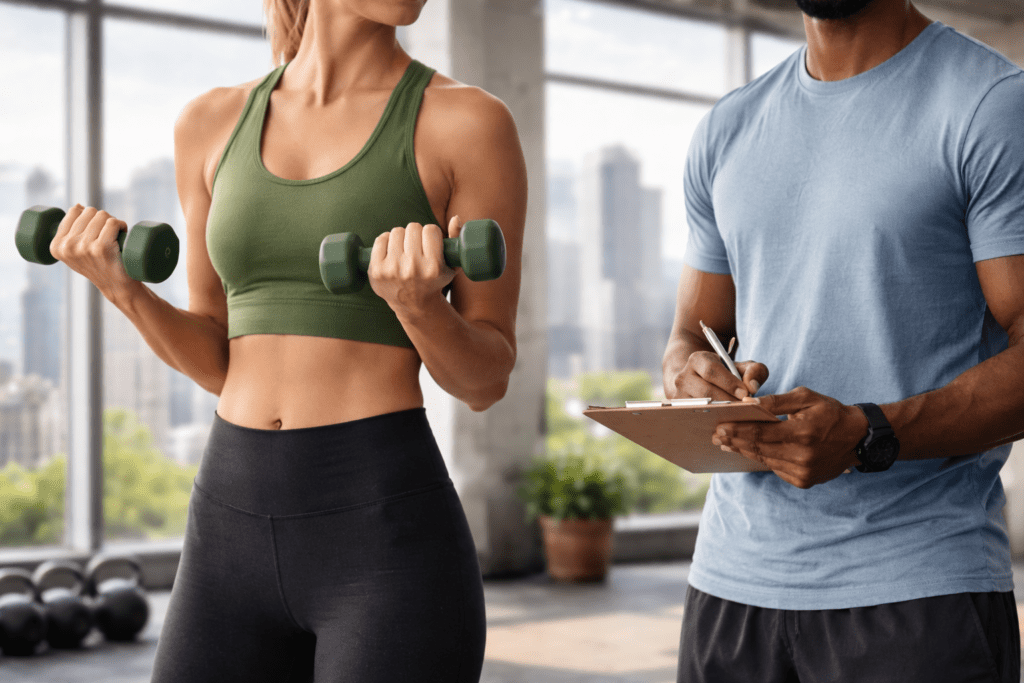 Beginner strength training session in Denver gym focused on safe fat loss and personal coaching
